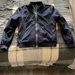 Navy blue suede bomber jacket